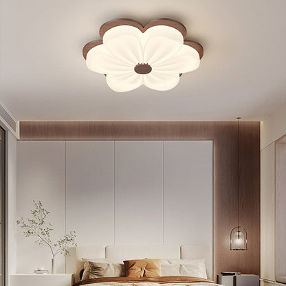 Modern Art Deco Floral Shape PE Solid Wood LED Flush Mount Ceiling Light For Living Room