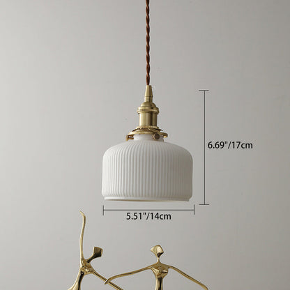 Contemporary Scandinavian Round Cylindrical Bowl Glass Brass 1-Light Pendant Light For Living Room
