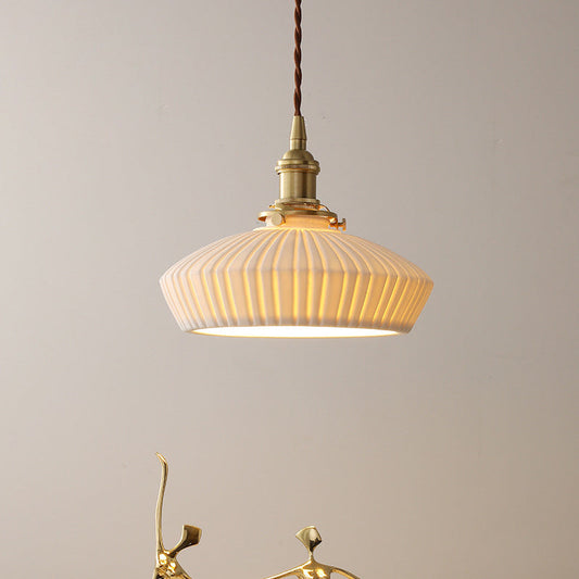 Contemporary Scandinavian Round Cylindrical Bowl Glass Brass 1-Light Pendant Light For Living Room