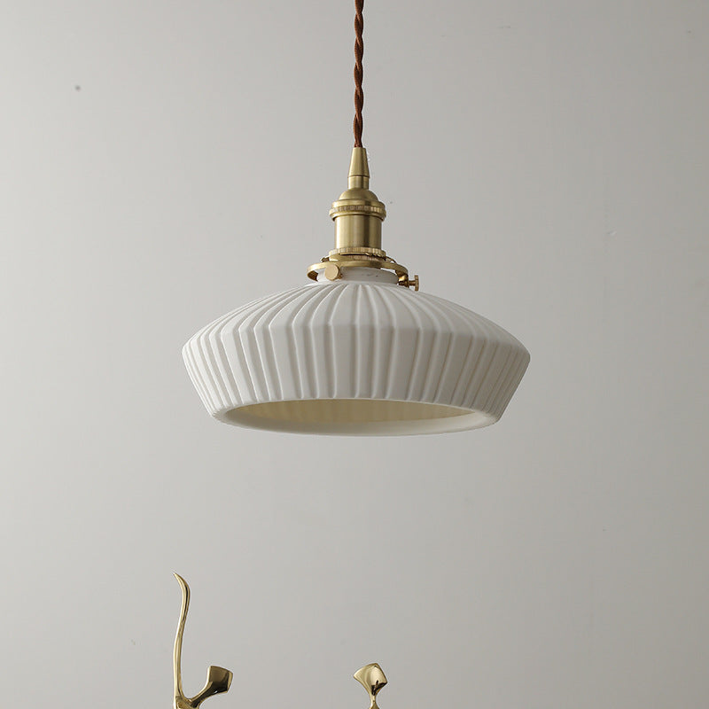 Contemporary Scandinavian Round Cylindrical Bowl Glass Brass 1-Light Pendant Light For Living Room