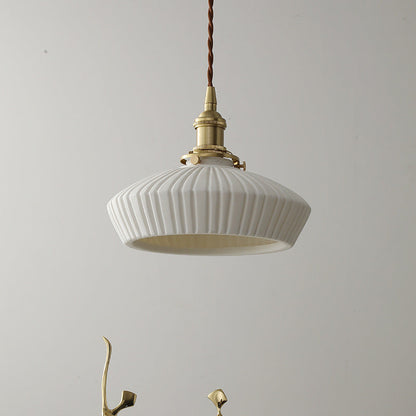 Contemporary Scandinavian Round Cylindrical Bowl Glass Brass 1-Light Pendant Light For Living Room
