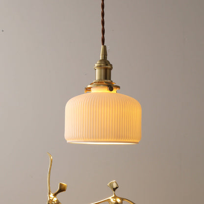 Contemporary Scandinavian Round Cylindrical Bowl Glass Brass 1-Light Pendant Light For Living Room
