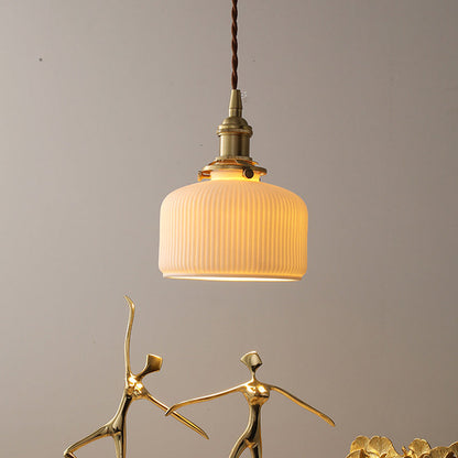 Contemporary Scandinavian Round Cylindrical Bowl Glass Brass 1-Light Pendant Light For Living Room