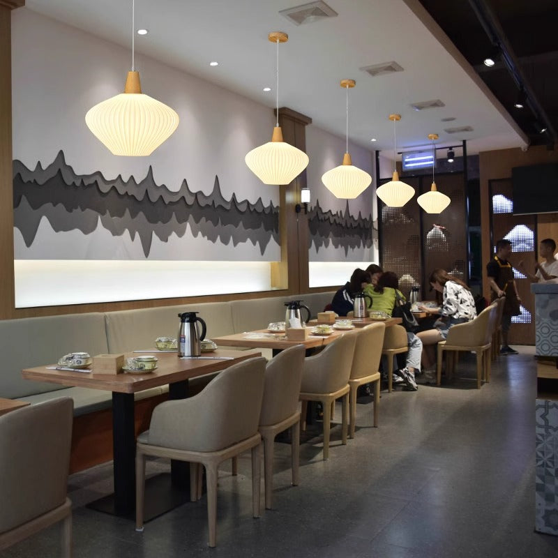 Traditional Chinese Lantern Origami Round Eco-friendly PLA Wood Metal 1-Light Pendant Light For Living Room