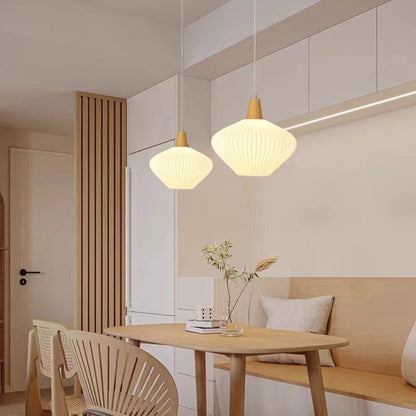 Traditional Chinese Lantern Origami Round Eco-friendly PLA Wood Metal 1-Light Pendant Light For Living Room