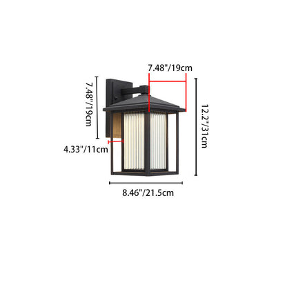 Traditional Japanese Box Window Rectangle Waterproof Glass Aluminum 1-Light Wall Sconce Lamp For Garden