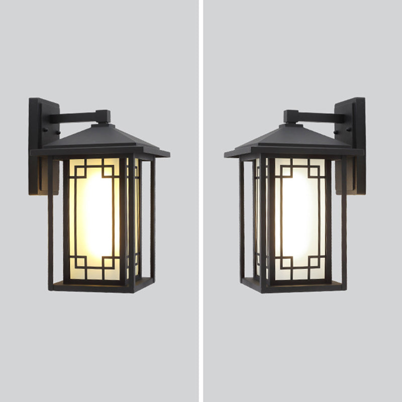 Traditional Japanese Box Window Rectangle Waterproof Glass Aluminum 1-Light Wall Sconce Lamp For Garden