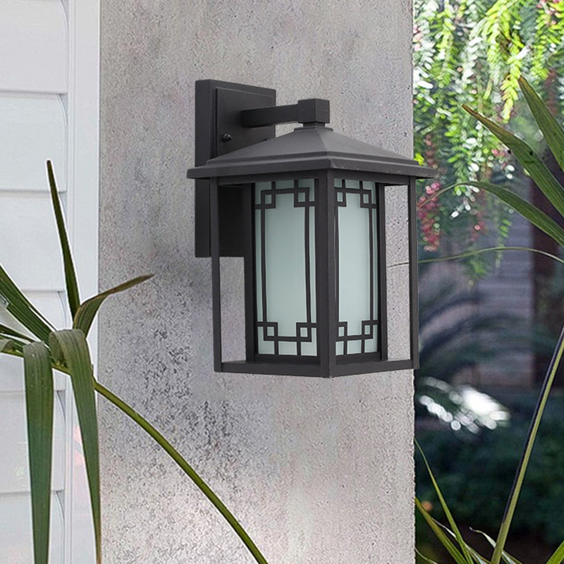 Traditional Japanese Box Window Rectangle Waterproof Glass Aluminum 1-Light Wall Sconce Lamp For Garden