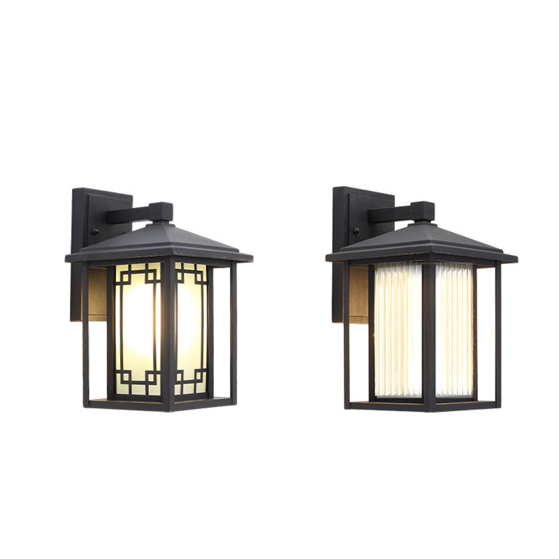 Traditional Japanese Box Window Rectangle Waterproof Glass Aluminum 1-Light Wall Sconce Lamp For Garden