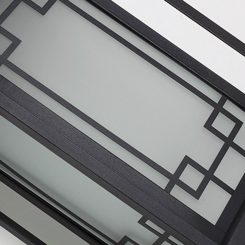 Traditional Japanese Box Window Rectangle Waterproof Glass Aluminum 1-Light Wall Sconce Lamp For Garden