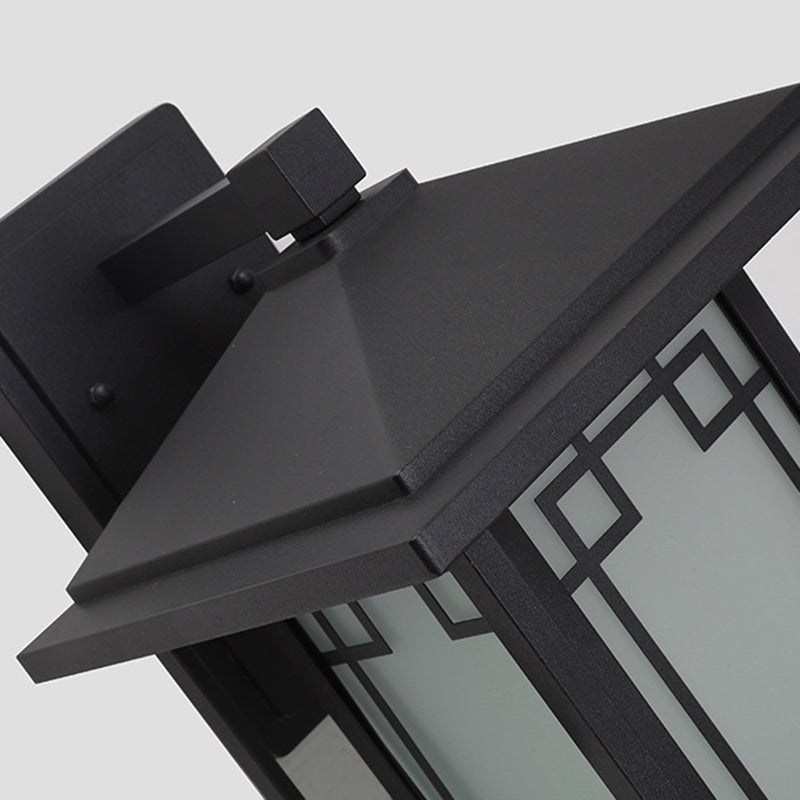 Traditional Japanese Box Window Rectangle Waterproof Glass Aluminum 1-Light Wall Sconce Lamp For Garden