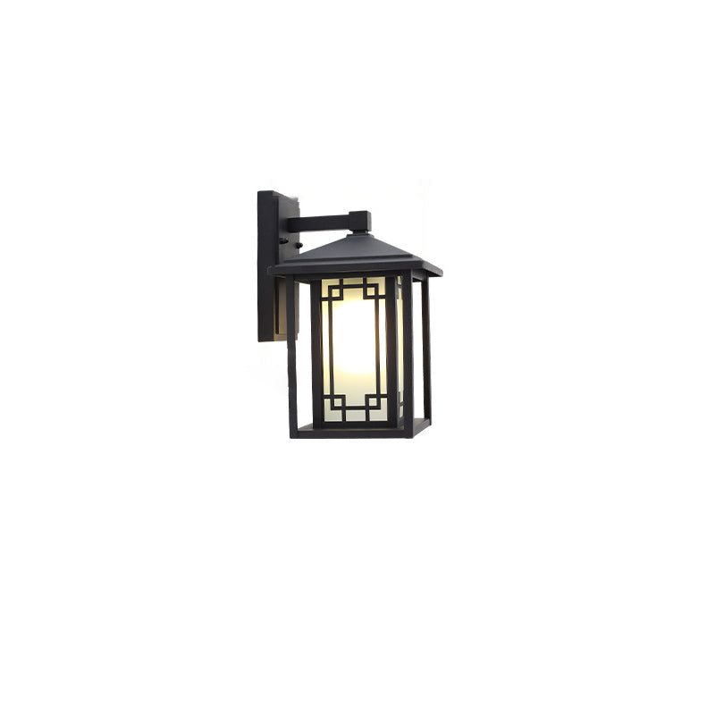 Traditional Japanese Box Window Rectangle Waterproof Glass Aluminum 1-Light Wall Sconce Lamp For Garden