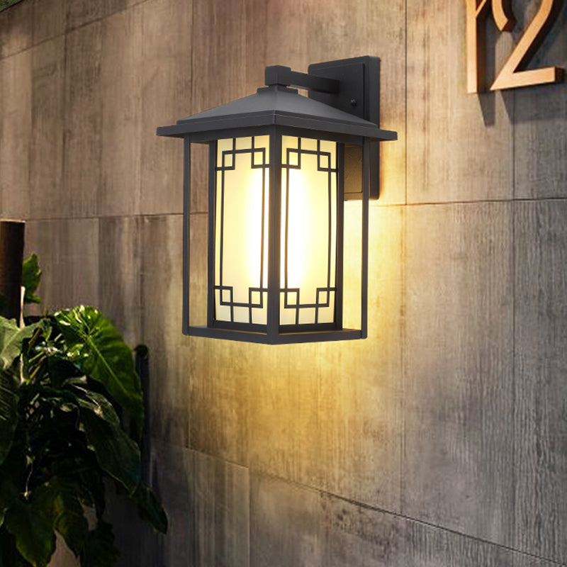 Traditional Japanese Box Window Rectangle Waterproof Glass Aluminum 1-Light Wall Sconce Lamp For Garden
