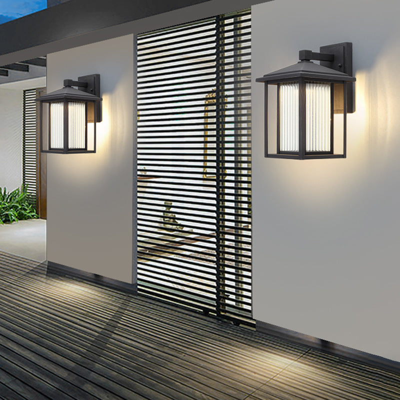 Traditional Japanese Box Window Rectangle Waterproof Glass Aluminum 1-Light Wall Sconce Lamp For Garden
