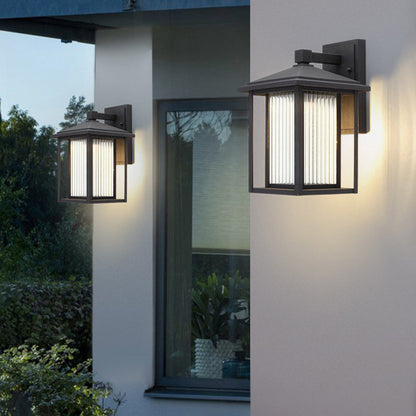 Traditional Japanese Box Window Rectangle Waterproof Glass Aluminum 1-Light Wall Sconce Lamp For Garden
