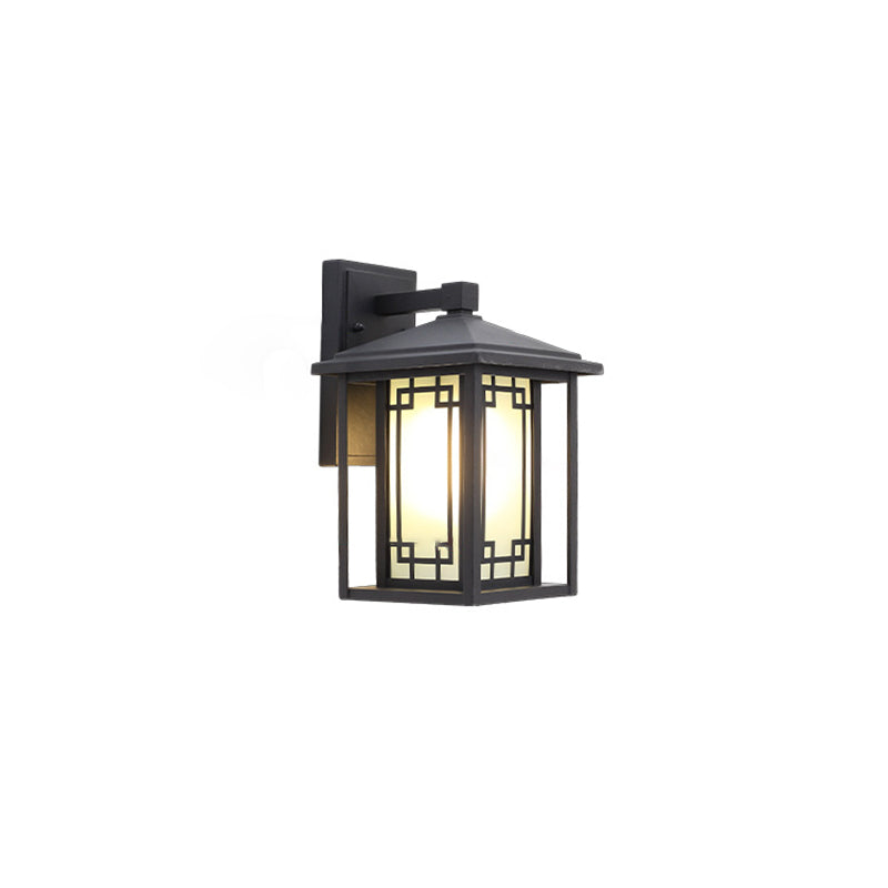 Traditional Japanese Box Window Rectangle Waterproof Glass Aluminum 1-Light Wall Sconce Lamp For Garden