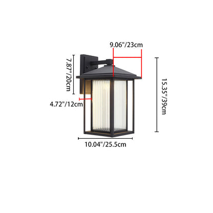 Traditional Japanese Box Window Rectangle Waterproof Glass Aluminum 1-Light Wall Sconce Lamp For Garden