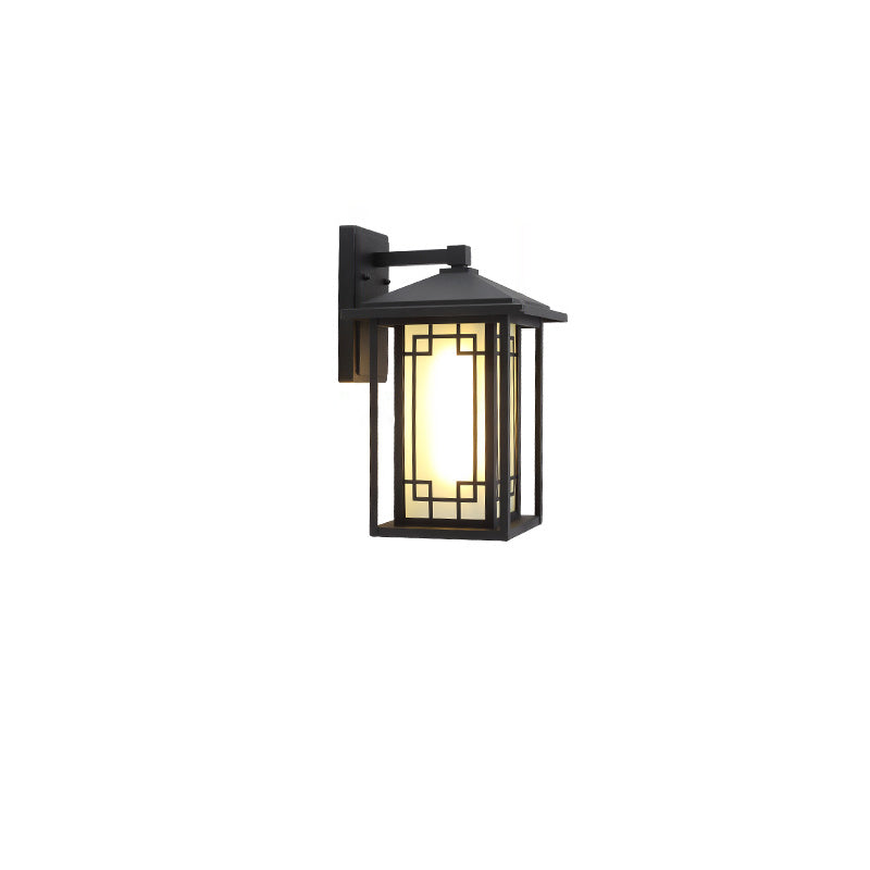 Traditional Japanese Box Window Rectangle Waterproof Glass Aluminum 1-Light Wall Sconce Lamp For Garden
