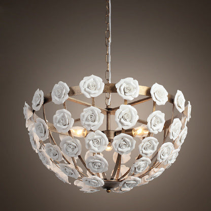 Traditional French Rosette Half Round Ceramic Iron 1/3 Light Chandelier For Living Room