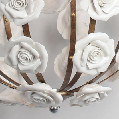 Traditional French Rosette Half Round Ceramic Iron 1/3 Light Chandelier For Living Room