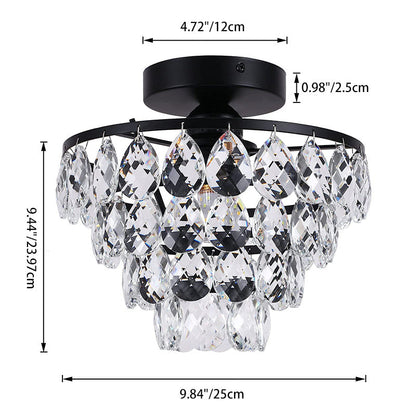 Contemporary Scandinavian Pendant Tapered Round Crystal Iron 1-Light Semi-Flush Mount Ceiling Light For Living Room