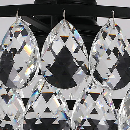 Contemporary Scandinavian Pendant Tapered Round Crystal Iron 1-Light Semi-Flush Mount Ceiling Light For Living Room