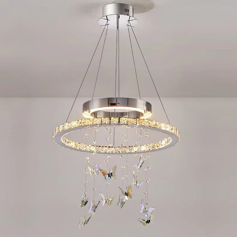 Modern Luxury Round Oval Long Butterfly Crystal Stainless Steel LED Island Light Chandelier For Dining Room