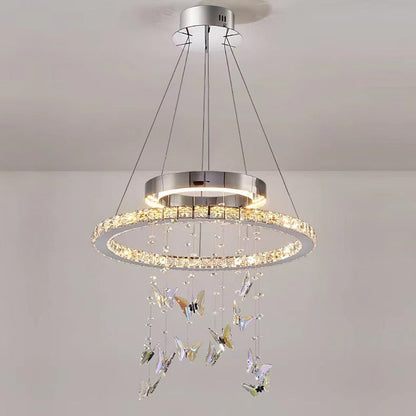 Modern Luxury Round Oval Long Butterfly Crystal Stainless Steel LED Island Light Chandelier For Dining Room