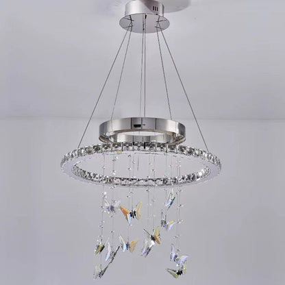 Modern Luxury Round Oval Long Butterfly Crystal Stainless Steel LED Island Light Chandelier For Dining Room