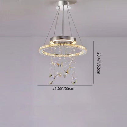 Modern Luxury Round Oval Long Butterfly Crystal Stainless Steel LED Island Light Chandelier For Dining Room