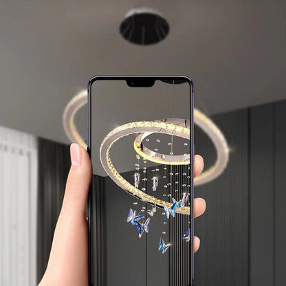 Modern Luxury Round Oval Long Butterfly Crystal Stainless Steel LED Island Light Chandelier For Dining Room