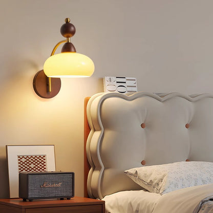 Traditional Vintage Round Ball Half Round Glass Ash Wood Hardware 1-Light Wall Sconce Lamp For Living Room