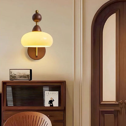 Traditional Vintage Round Ball Half Round Glass Ash Wood Hardware 1-Light Wall Sconce Lamp For Living Room