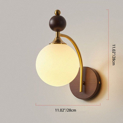 Traditional Vintage Round Ball Half Round Glass Ash Wood Hardware 1-Light Wall Sconce Lamp For Living Room