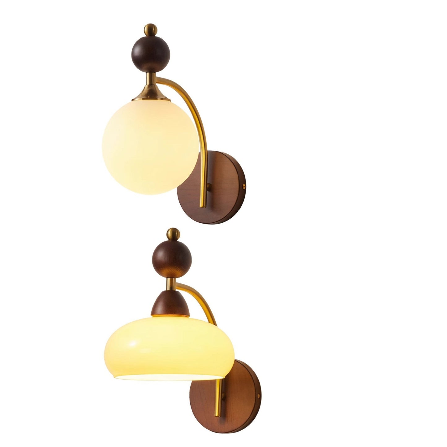 Traditional Vintage Round Ball Half Round Glass Ash Wood Hardware 1-Light Wall Sconce Lamp For Living Room