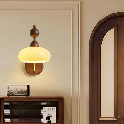 Traditional Vintage Round Ball Half Round Glass Ash Wood Hardware 1-Light Wall Sconce Lamp For Living Room