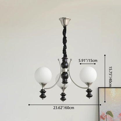 Traditional French Branch Globe Round Glass Ash Metal 3/5/6/8 Lights Chandelier For Living Room