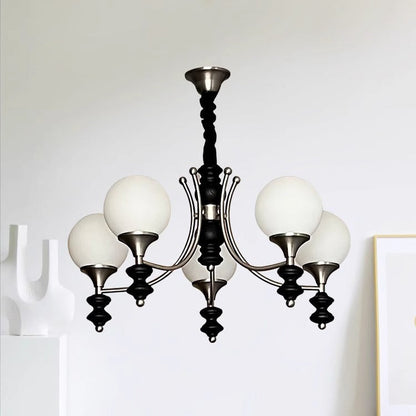 Traditional French Branch Globe Round Glass Ash Metal 3/5/6/8 Lights Chandelier For Living Room