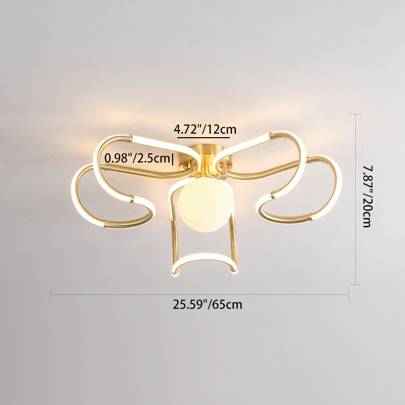 مصباح سقف LED دائري من الأكريليك والنحاس بتصميم إسكندنافي معاصر، نصف مسطح، لغرفة المعيشة