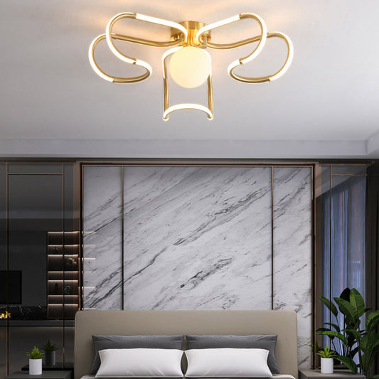 مصباح سقف LED دائري من الأكريليك والنحاس بتصميم إسكندنافي معاصر، نصف مسطح، لغرفة المعيشة
