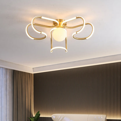 مصباح سقف LED دائري من الأكريليك والنحاس بتصميم إسكندنافي معاصر، نصف مسطح، لغرفة المعيشة