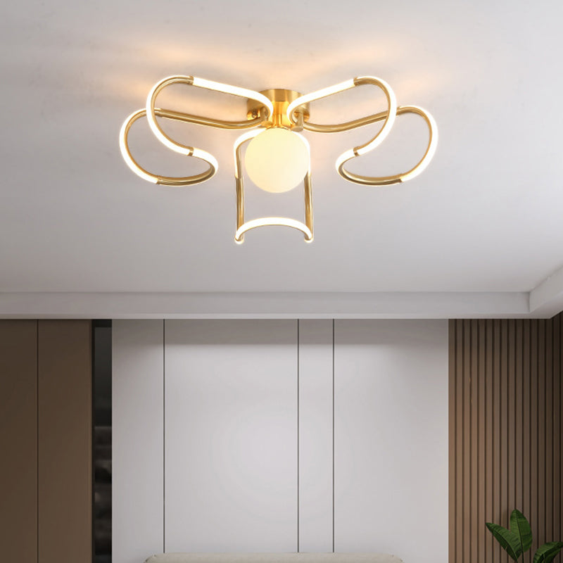 مصباح سقف LED دائري من الأكريليك والنحاس بتصميم إسكندنافي معاصر، نصف مسطح، لغرفة المعيشة