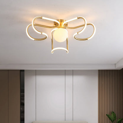 مصباح سقف LED دائري من الأكريليك والنحاس بتصميم إسكندنافي معاصر، نصف مسطح، لغرفة المعيشة