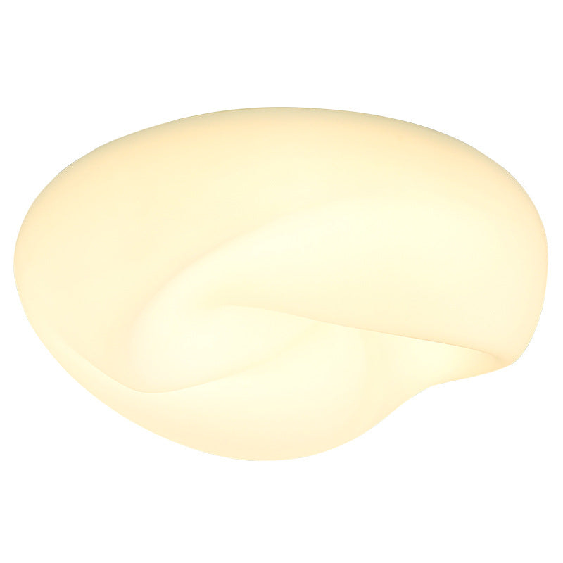 Modern Minimalist Cream Pleated Round PE Hardware LED Flush Mount Ceiling Light For Living Room