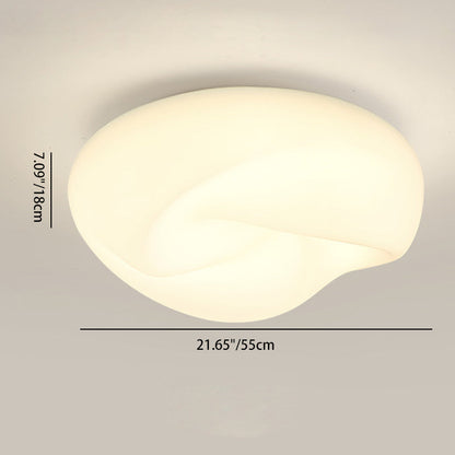 Modern Minimalist Cream Pleated Round PE Hardware LED Flush Mount Ceiling Light For Living Room