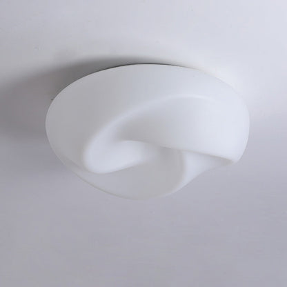 Modern Minimalist Cream Pleated Round PE Hardware LED Flush Mount Ceiling Light For Living Room