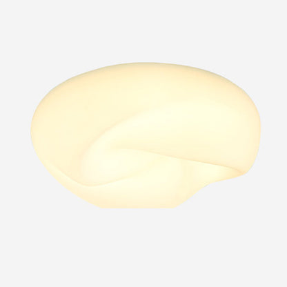 Modern Minimalist Cream Pleated Round PE Hardware LED Flush Mount Ceiling Light For Living Room