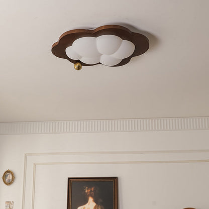 Traditional Vintage Stars Clouds Acrylic Solid Wood Iron LED Flush Mount Ceiling Light For Living Room