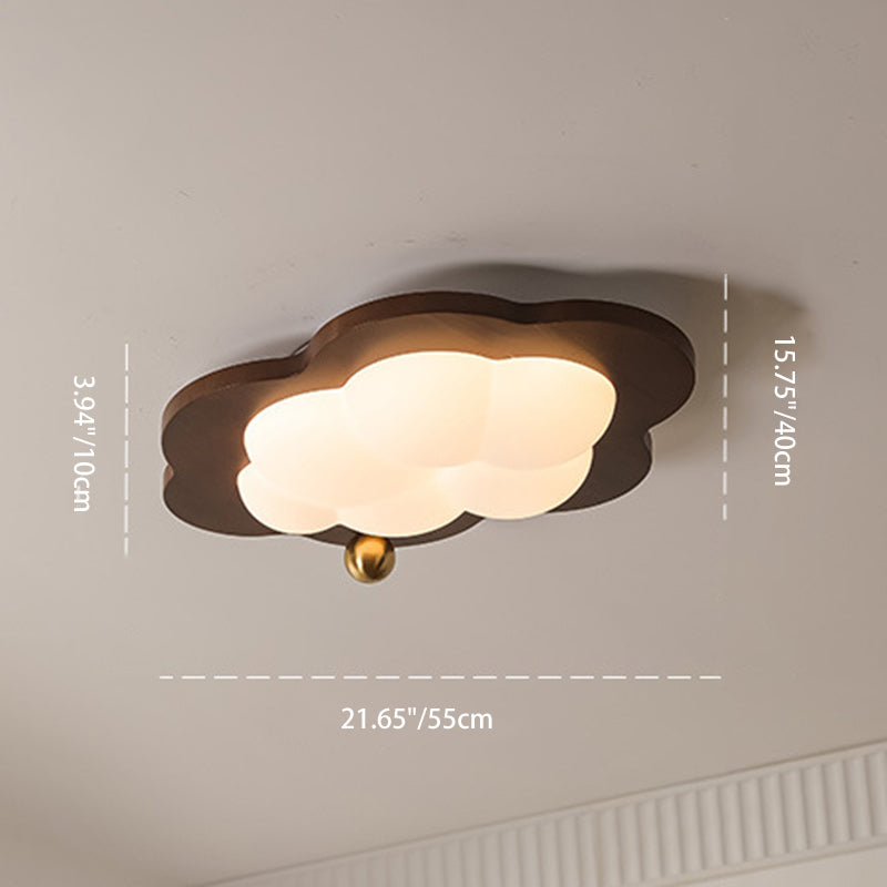 Traditional Vintage Stars Clouds Acrylic Solid Wood Iron LED Flush Mount Ceiling Light For Living Room