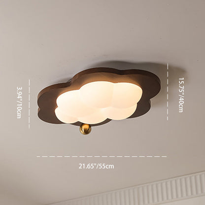 Traditional Vintage Stars Clouds Acrylic Solid Wood Iron LED Flush Mount Ceiling Light For Living Room